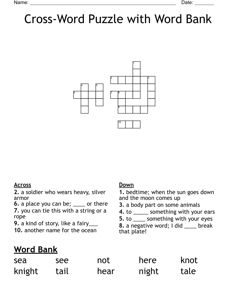 Cross-Word Puzzle with Word Bank Crossword