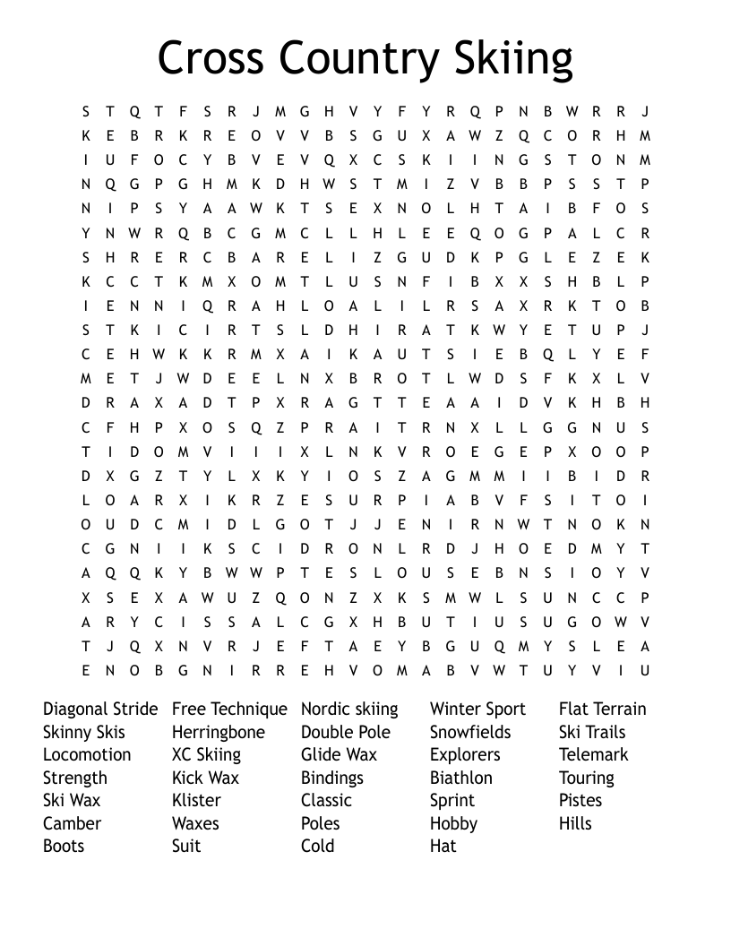 Cross Country Skiing Word Search
