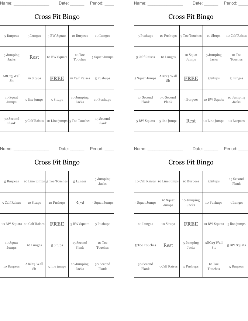 Cross Fit Bingo