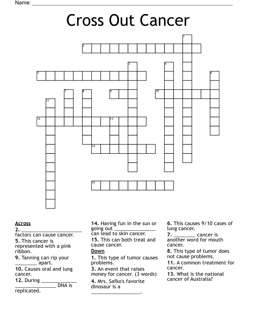 Cross Out Cancer Crossword