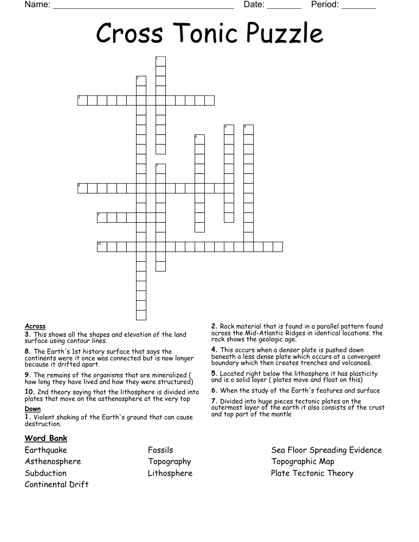 Cross Tonic Puzzle Crossword