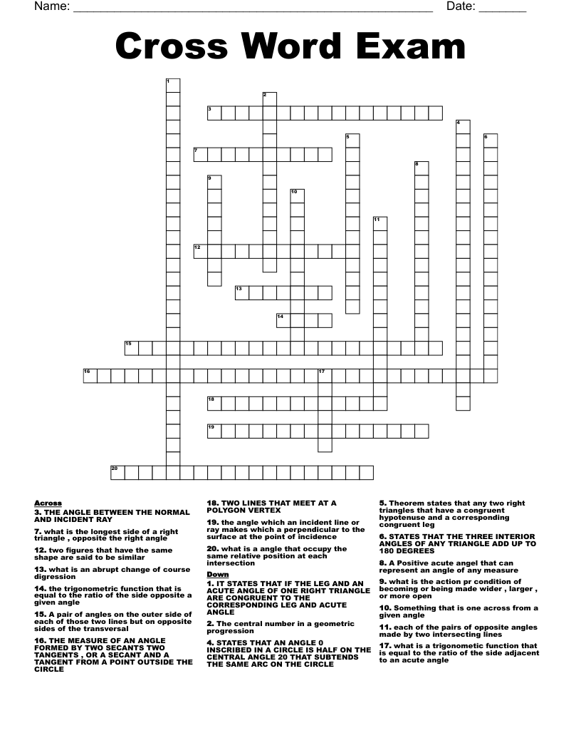 Cross Word Exam 