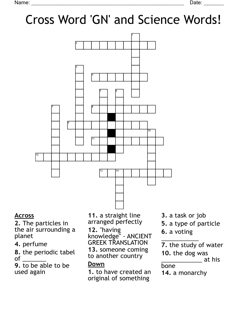 Cross Word 'GN' and Science Words!