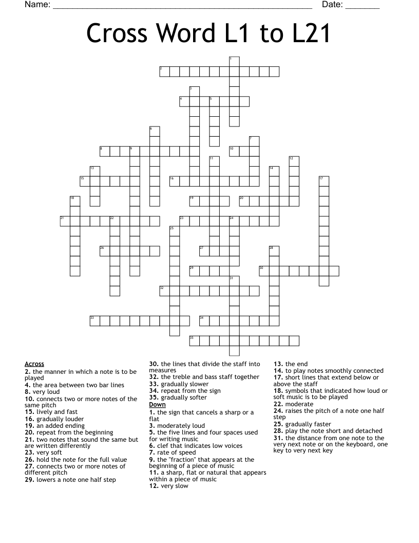 Cross Word L1 to L21