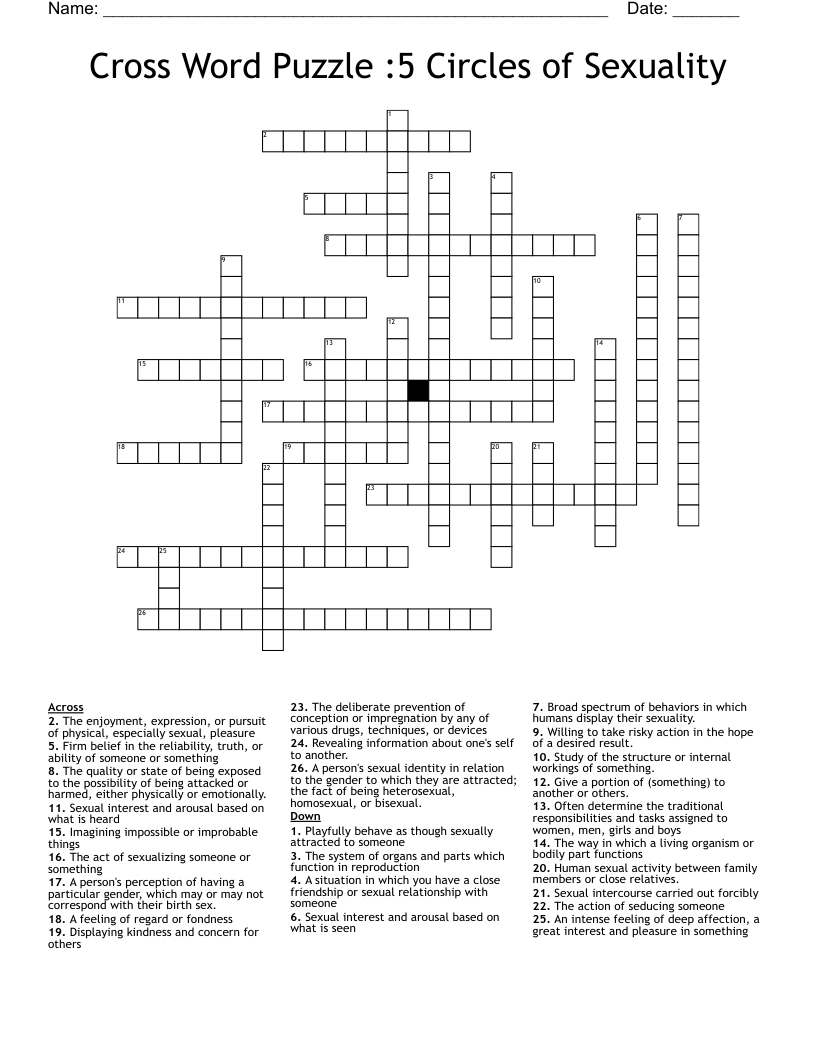 Cross Word Puzzle :5 Circles of Sexuality 
