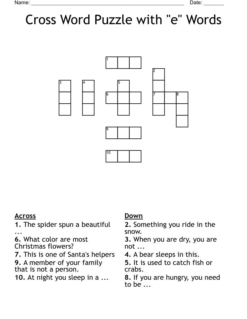Cross Word Puzzle with "e" Words