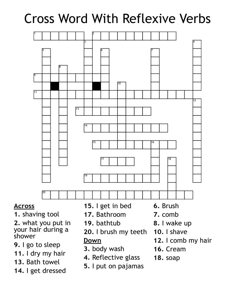 Cross Word With Reflexive Verbs