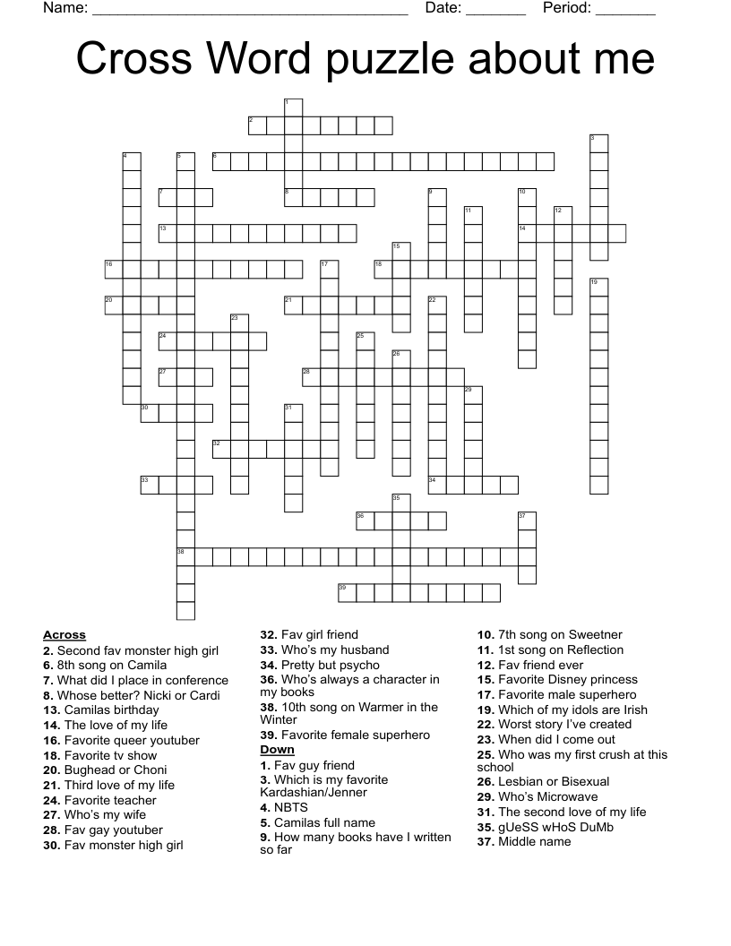 Cross Word puzzle about me