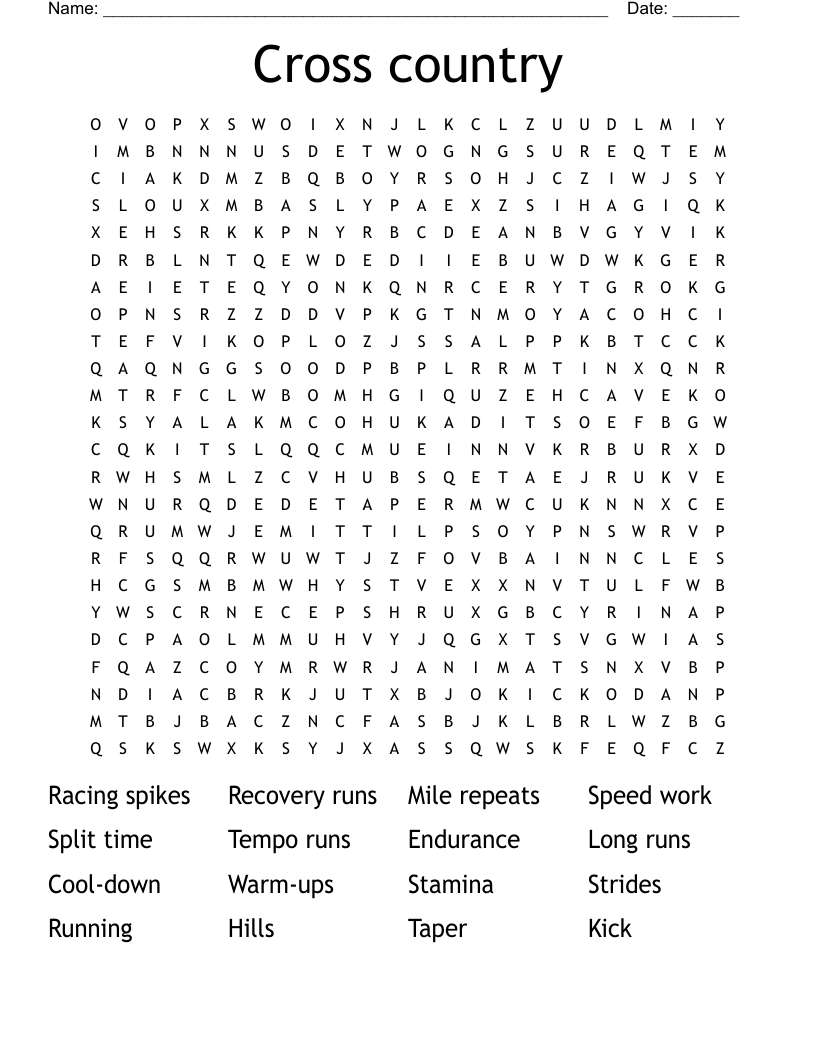 Cross country  Word Search