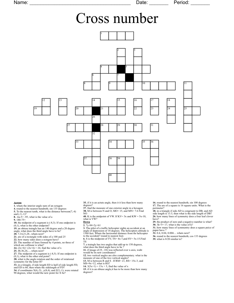 Cross number Crossword
