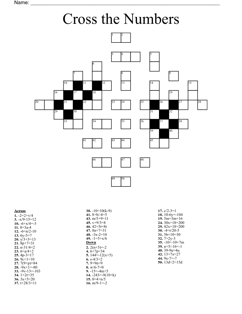 Cross the Numbers Crossword
