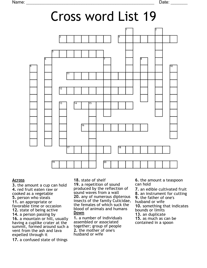 Cross word List 19