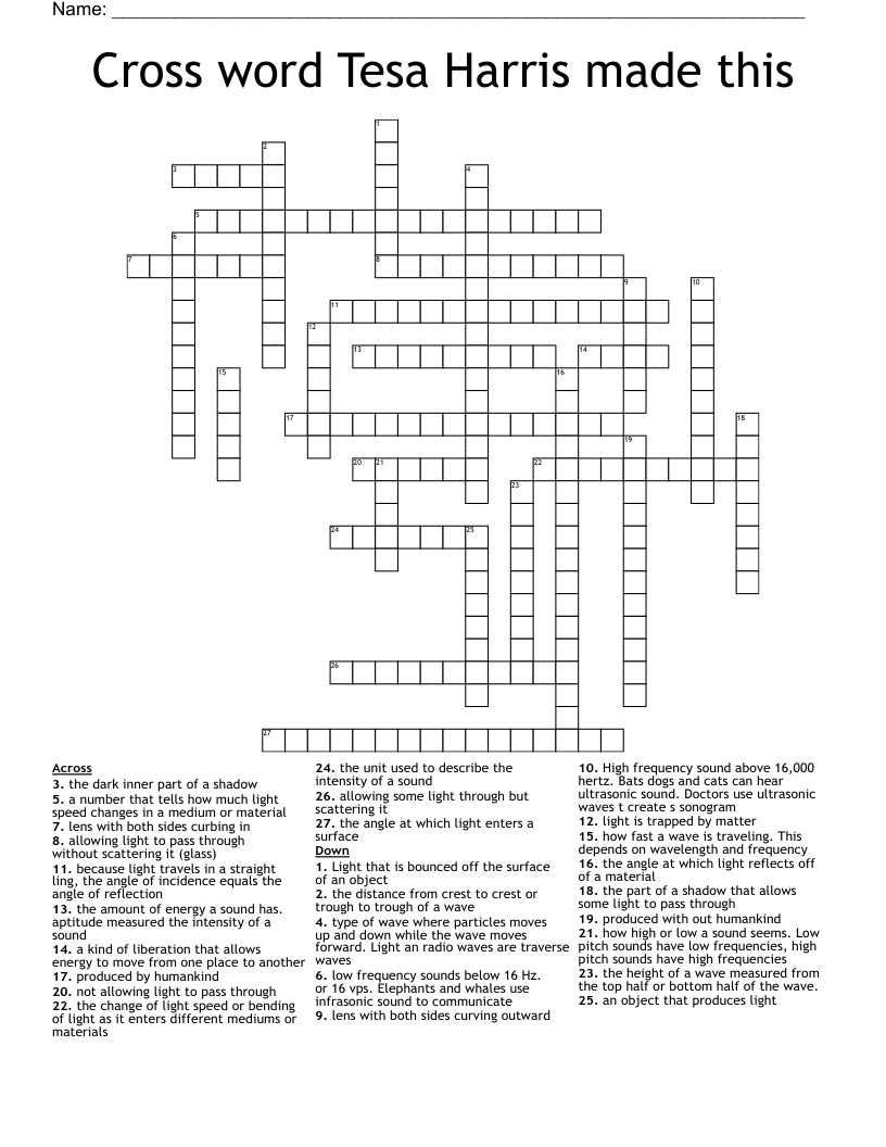 Cross word Tesa Harris made this