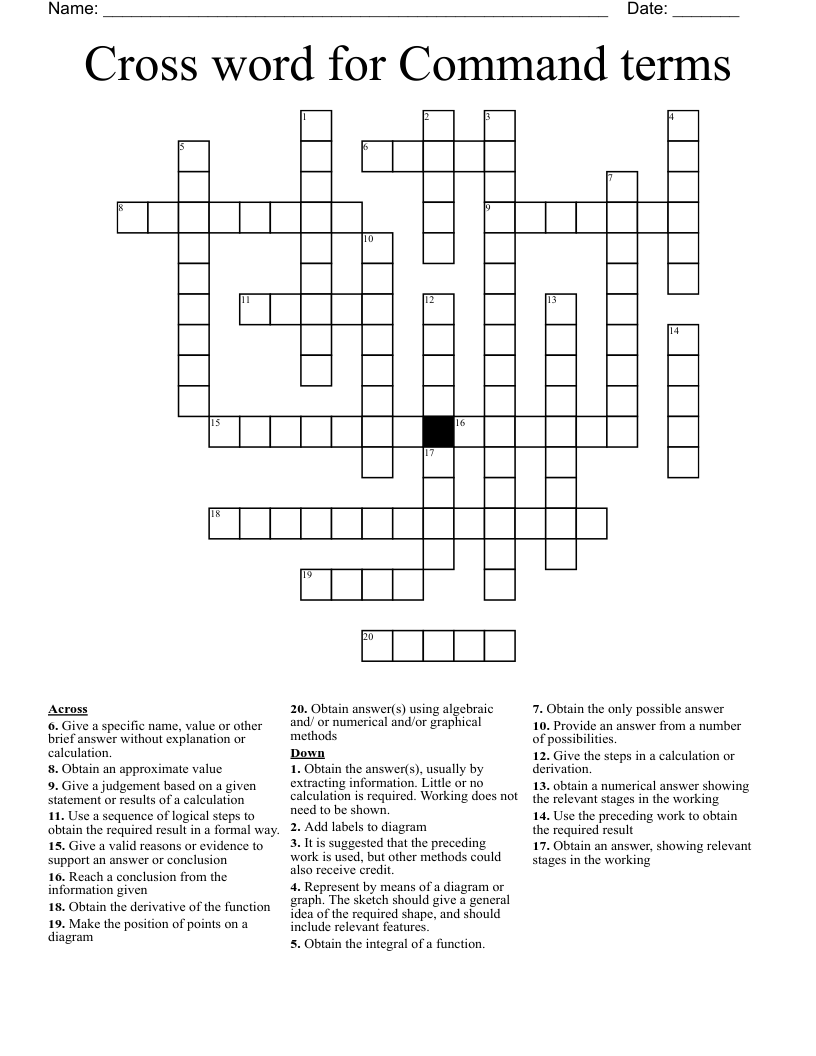 Cross word for Command terms