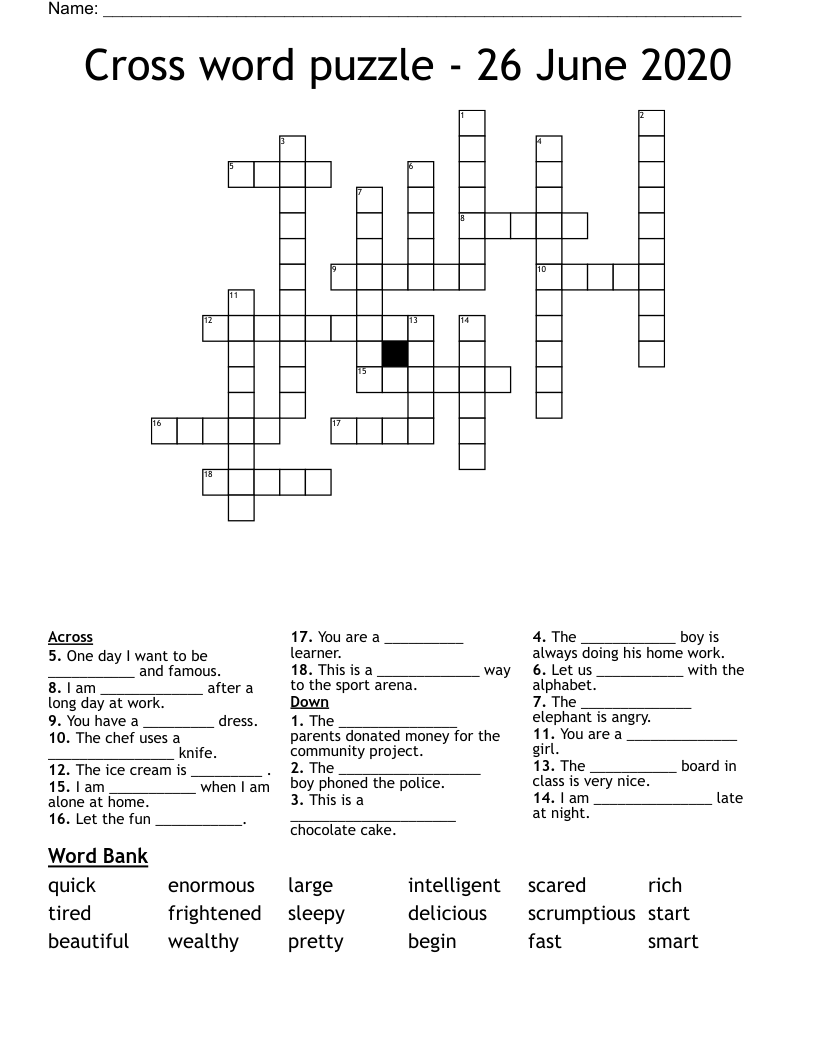 Cross word puzzle - 26 June 2020