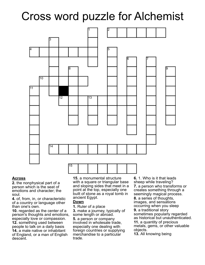 Cross word puzzle for Alchemist
