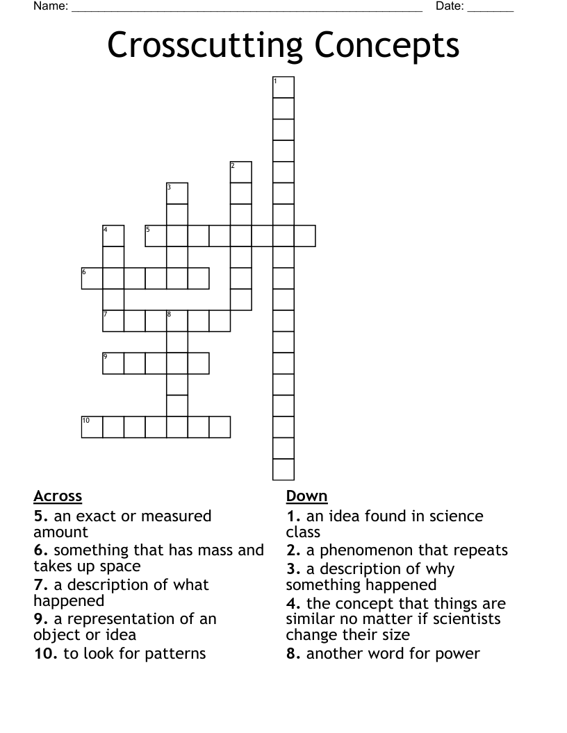 Crosscutting Concepts Crossword
