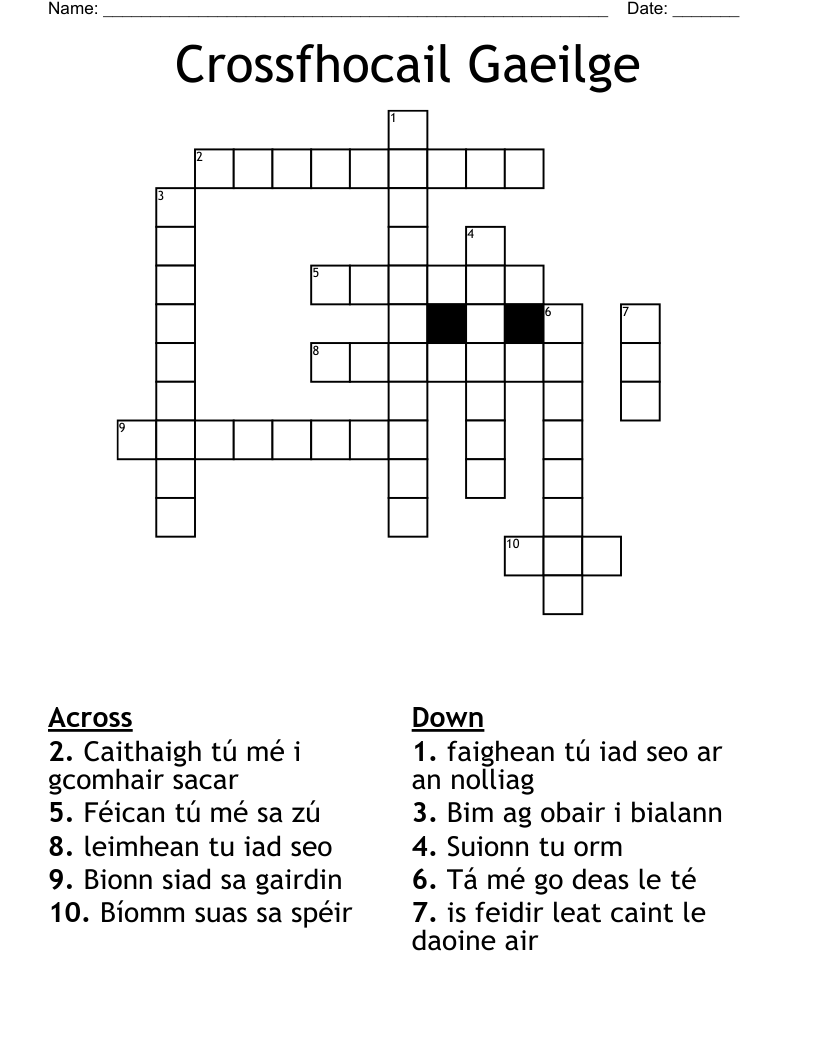 Crossfhocail Gaeilge Crossword