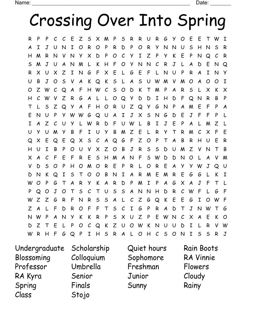 Crossing Over Into Spring  Word Search