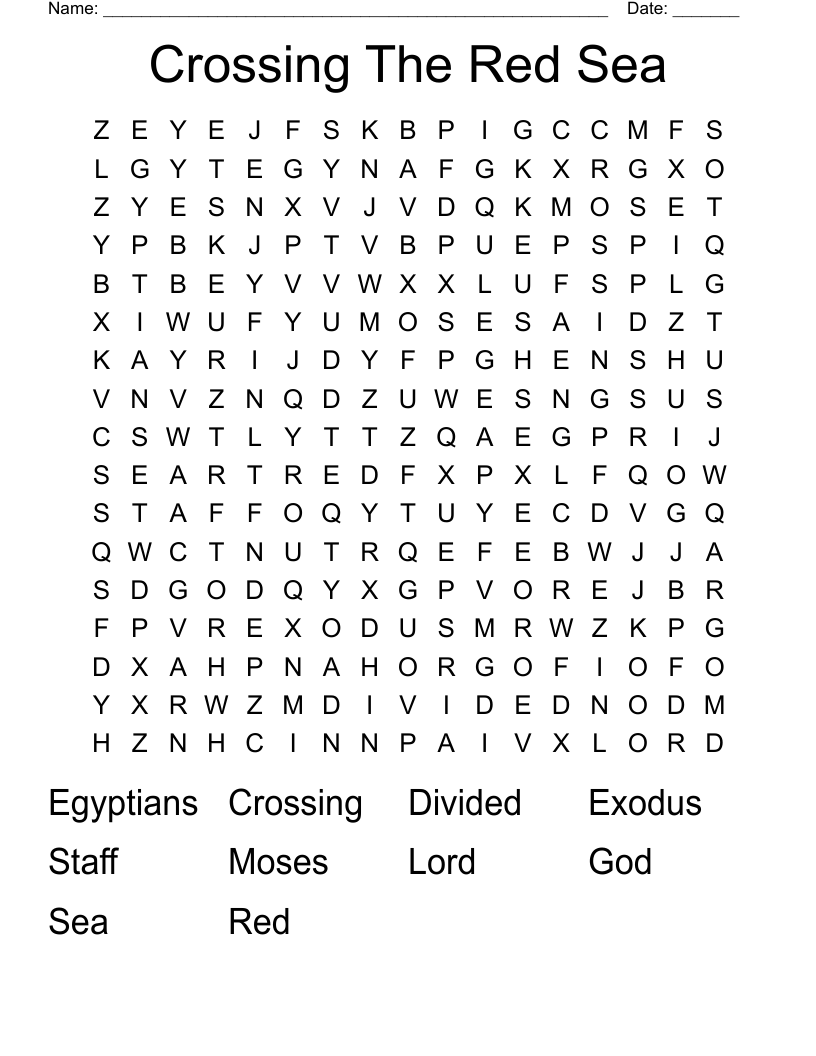 Crossing The Red Sea Word Search