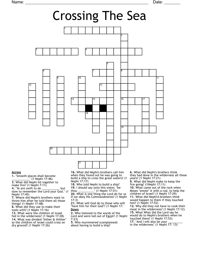 Crossing The Sea Crossword
