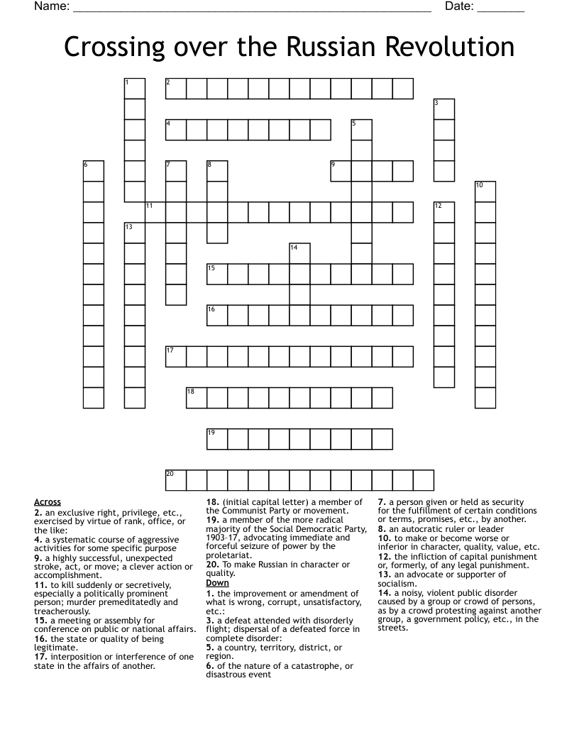 Crossing over the Russian Revolution  Crossword