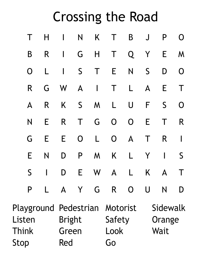 Crossing the Road  Word Search