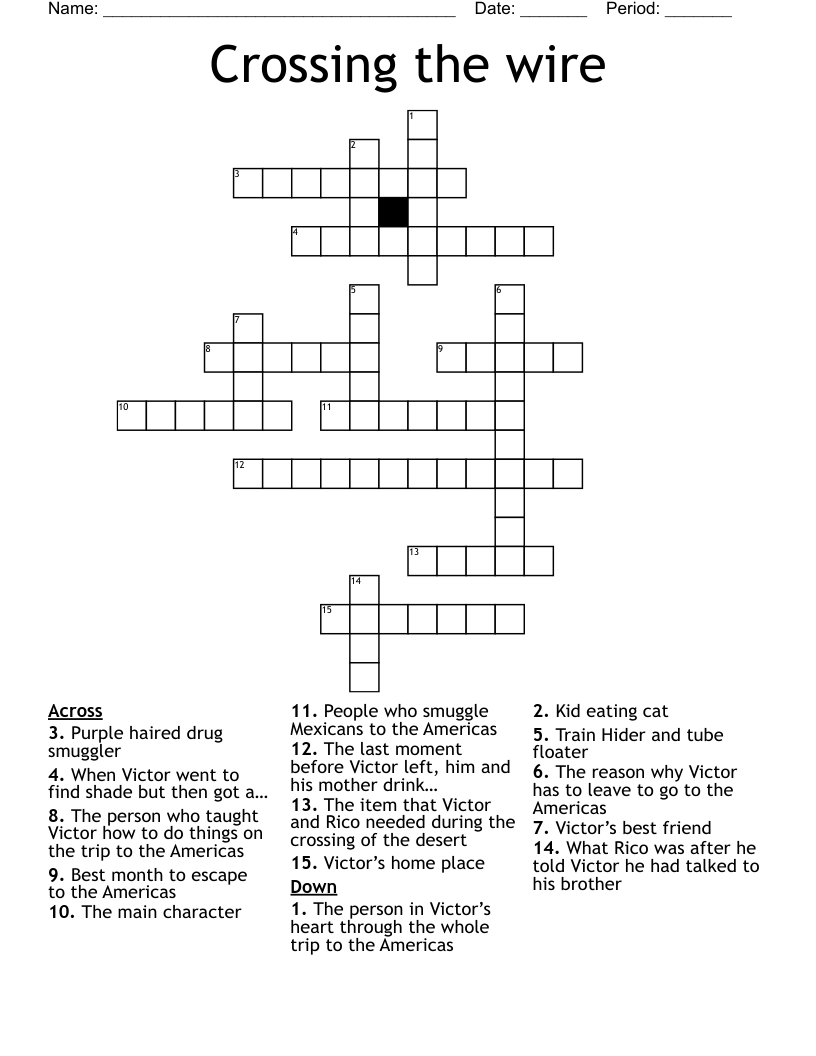 Crossing the wire Crossword