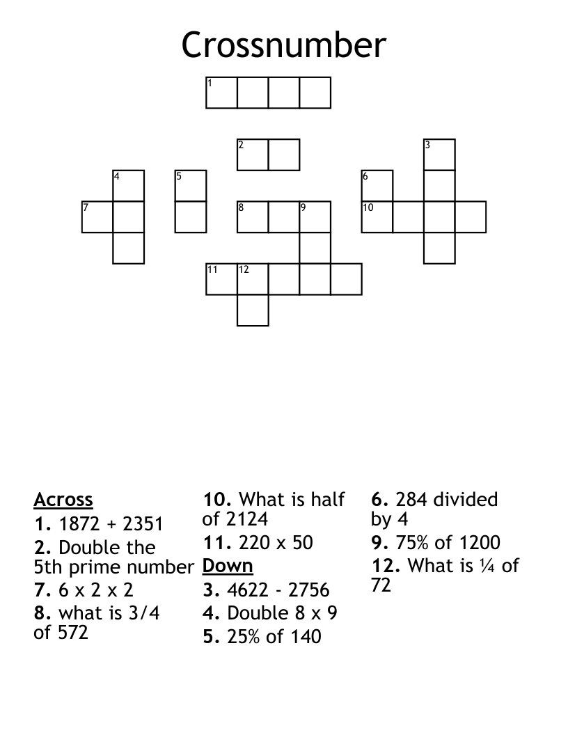 Crossnumber Crossword