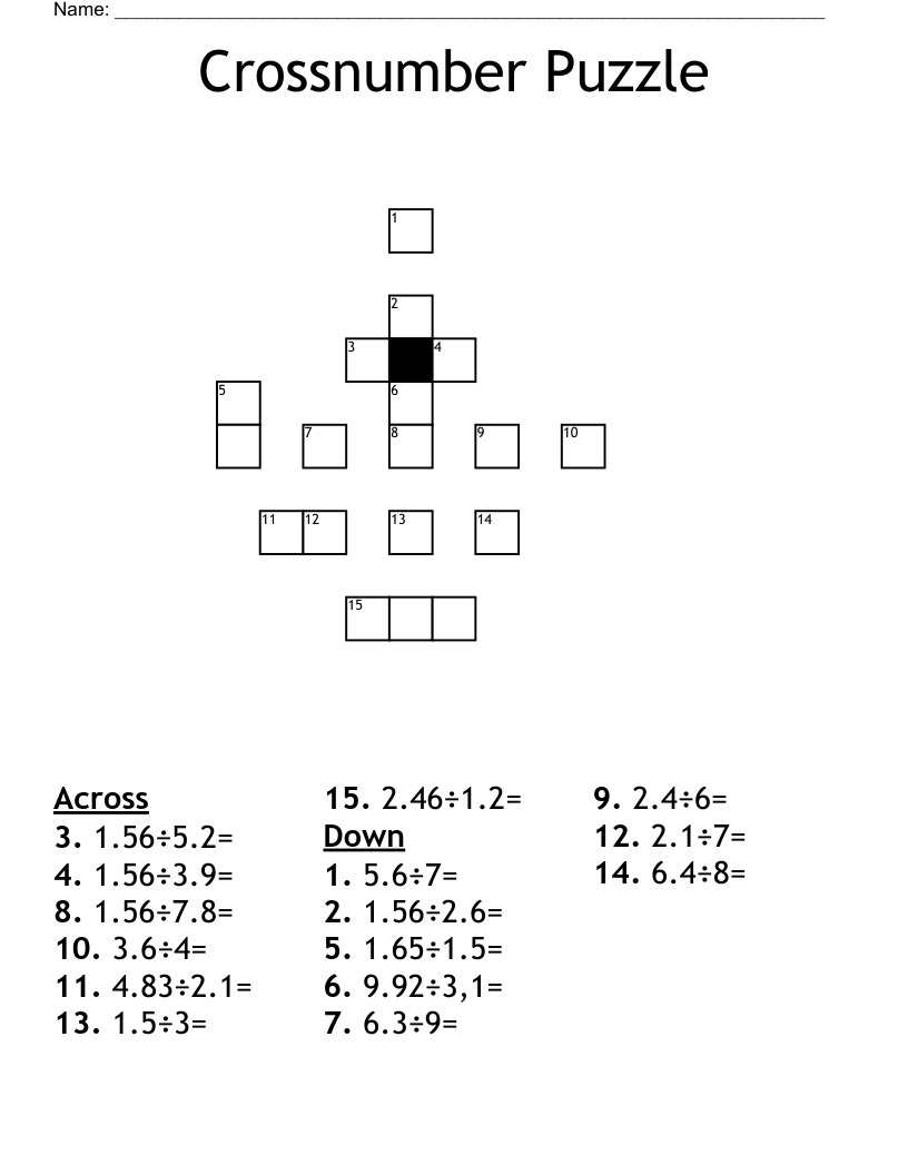 Crossnumber Puzzle Crossword