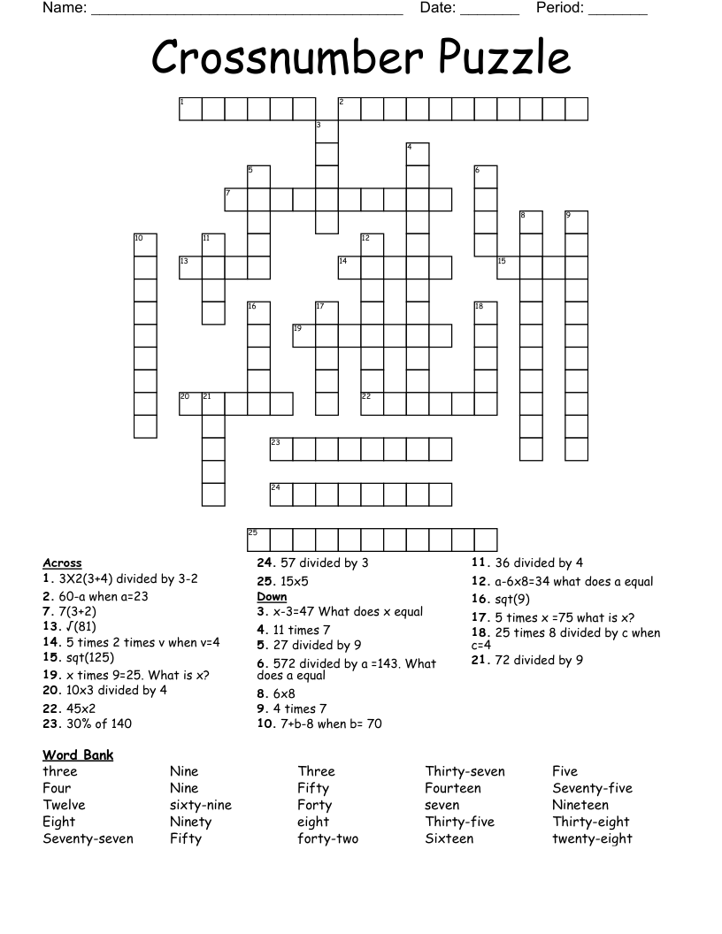 Crossnumber Puzzle Crossword