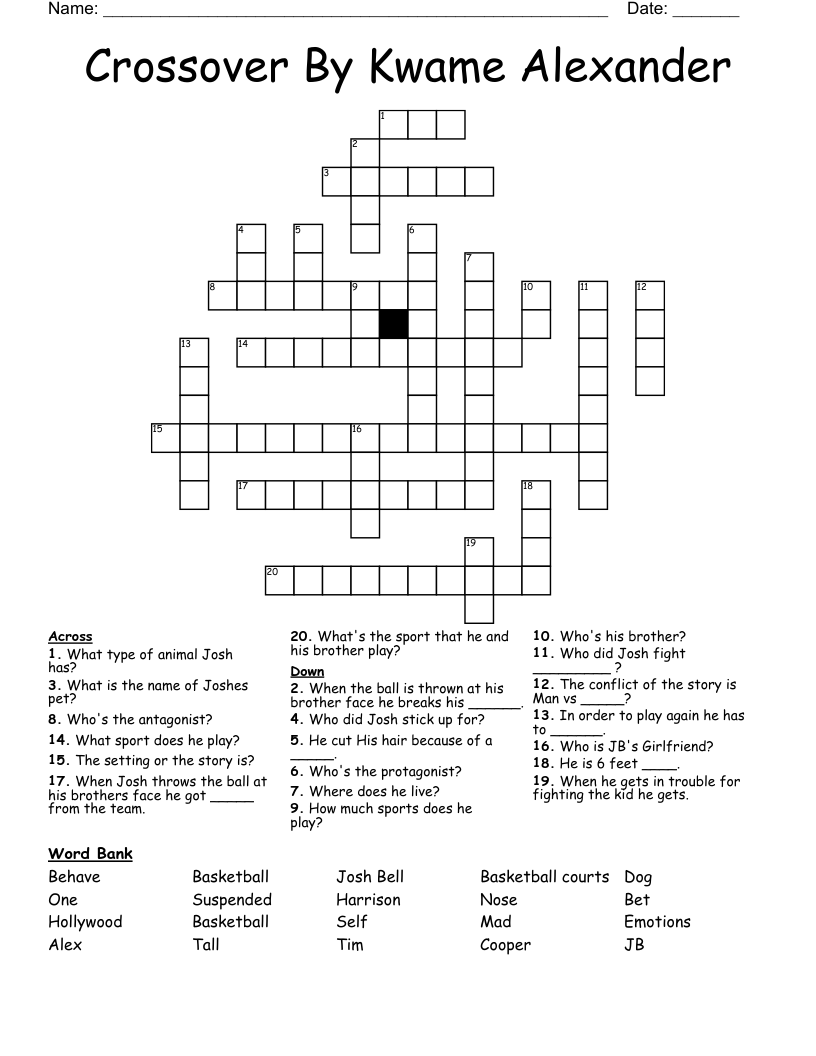 Crossover By Kwame Alexander Crossword
