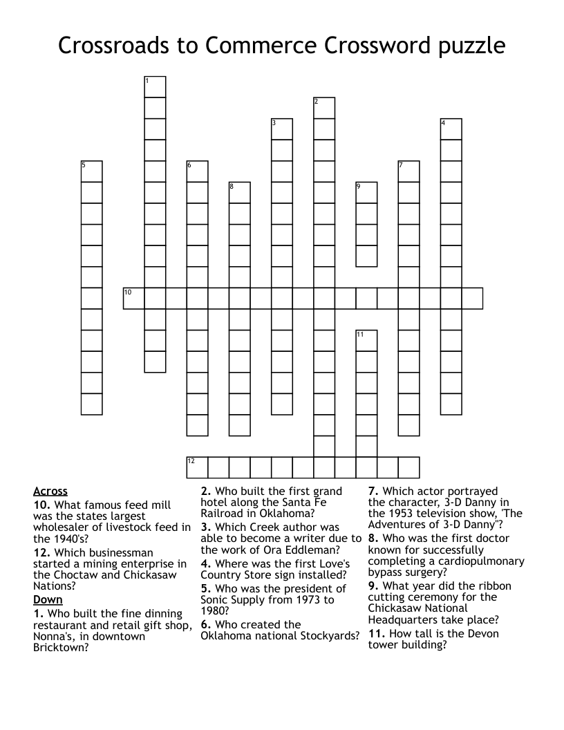 Crossroads to Commerce Crossword puzzle