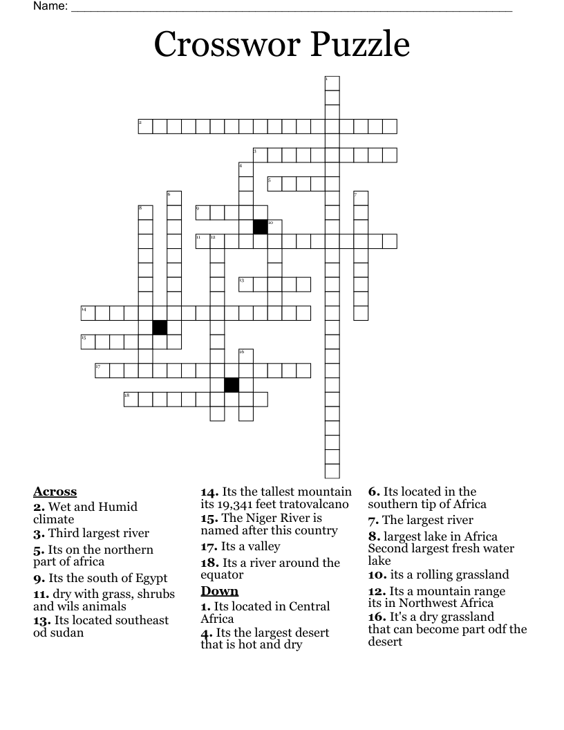 Crosswor Puzzle  Crossword