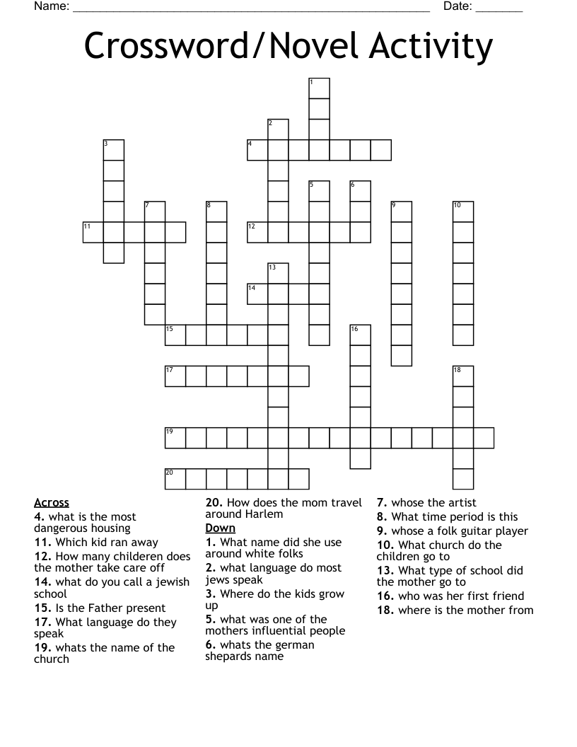 Crossword/Novel Activity