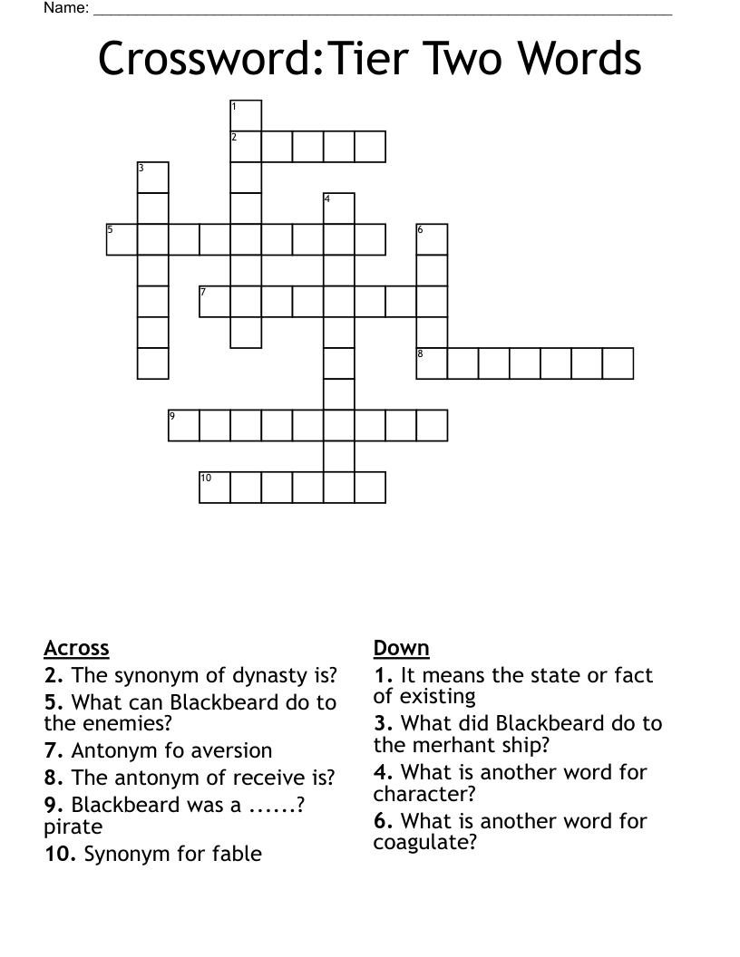 Crossword:Tier Two Words
