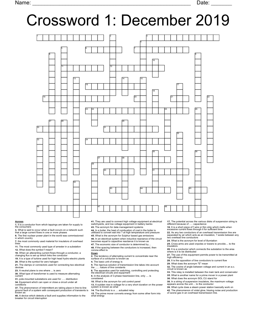 Crossword 1: December 2019