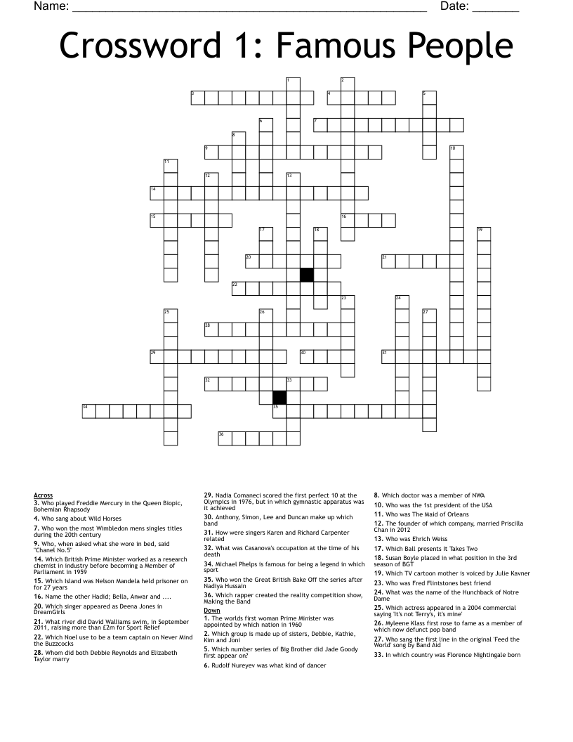 Crossword 1: Famous People