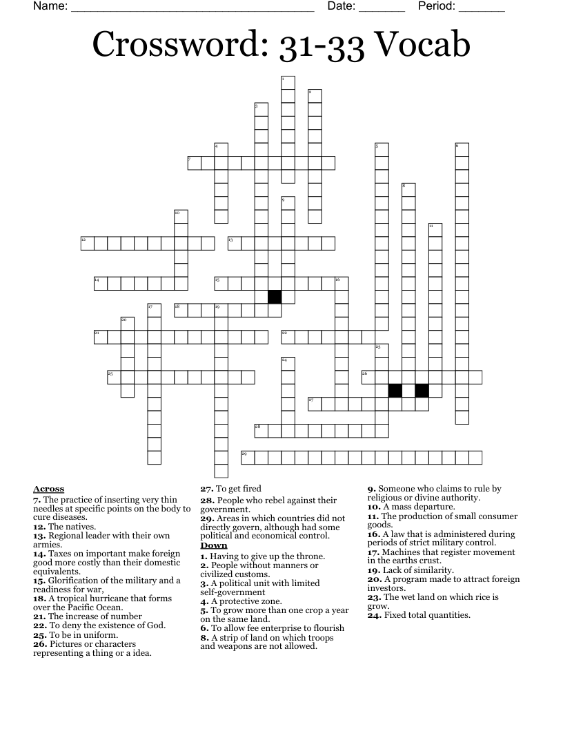 Crossword: 31-33 Vocab 