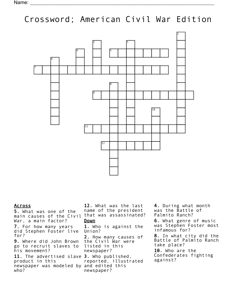 Crossword; American Civil War Edition