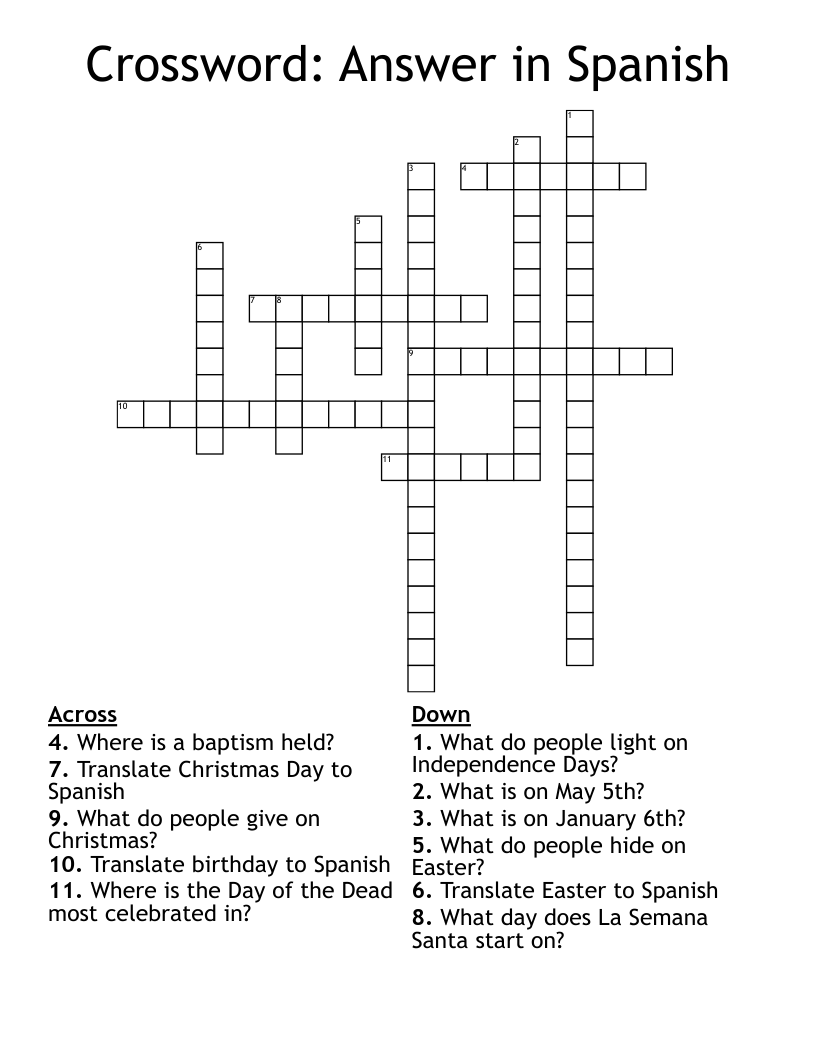 Crossword: Answer in Spanish