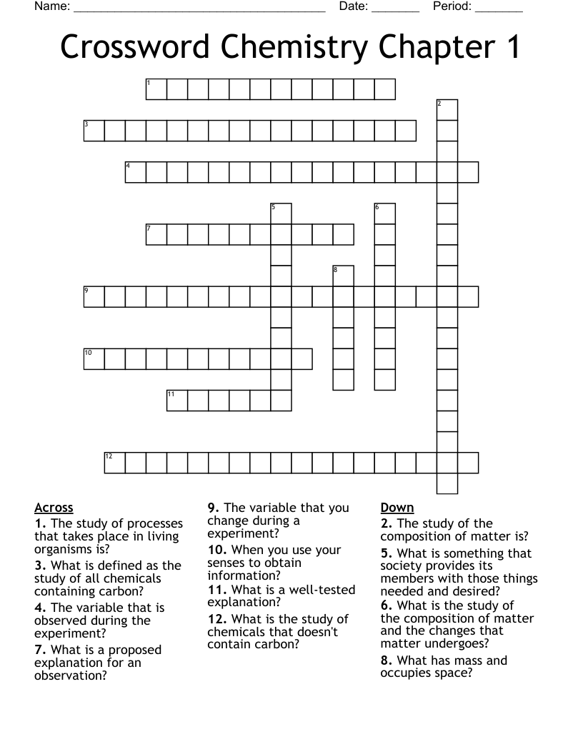 Crossword Chemistry Chapter 1