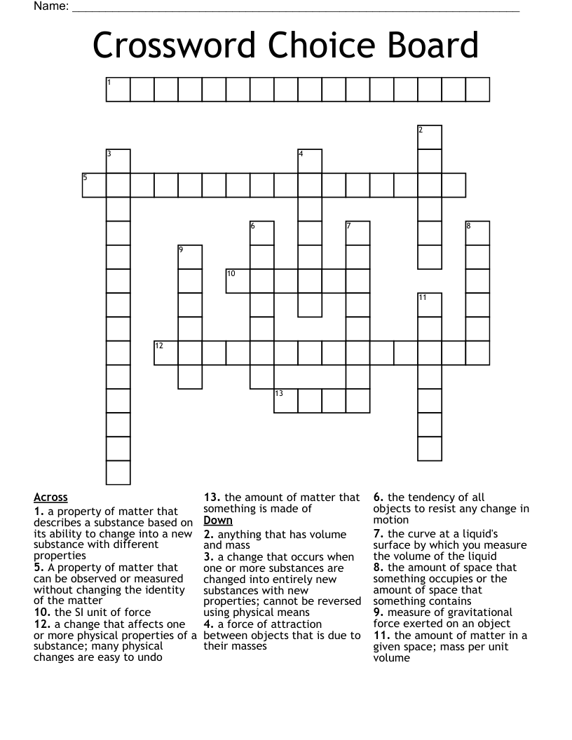 Crossword Choice Board 