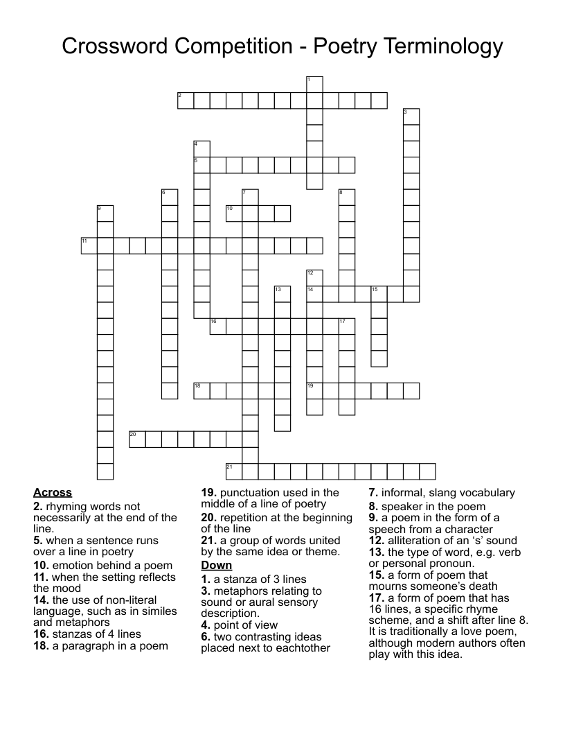 Crossword Competition -  Poetry Terminology