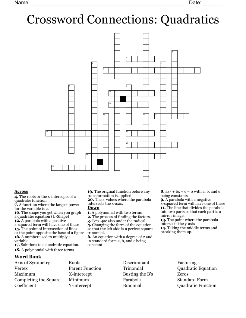 Crossword Connections: Quadratics 