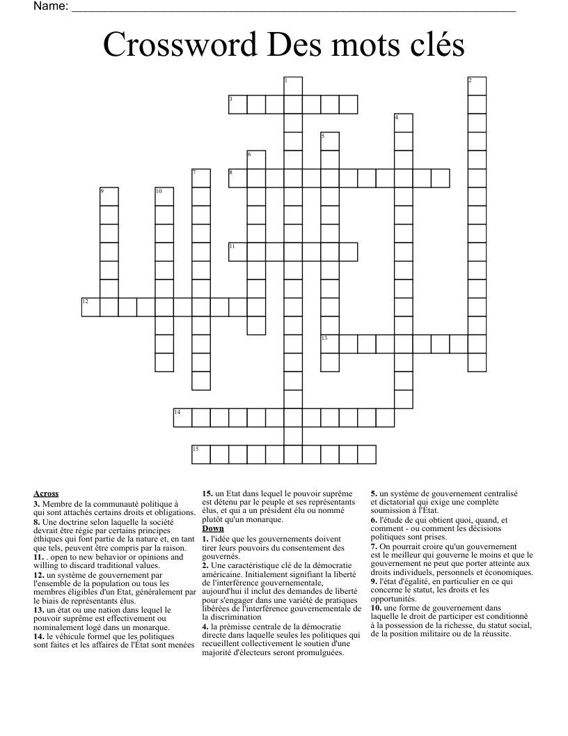Crossword Des mots clés 