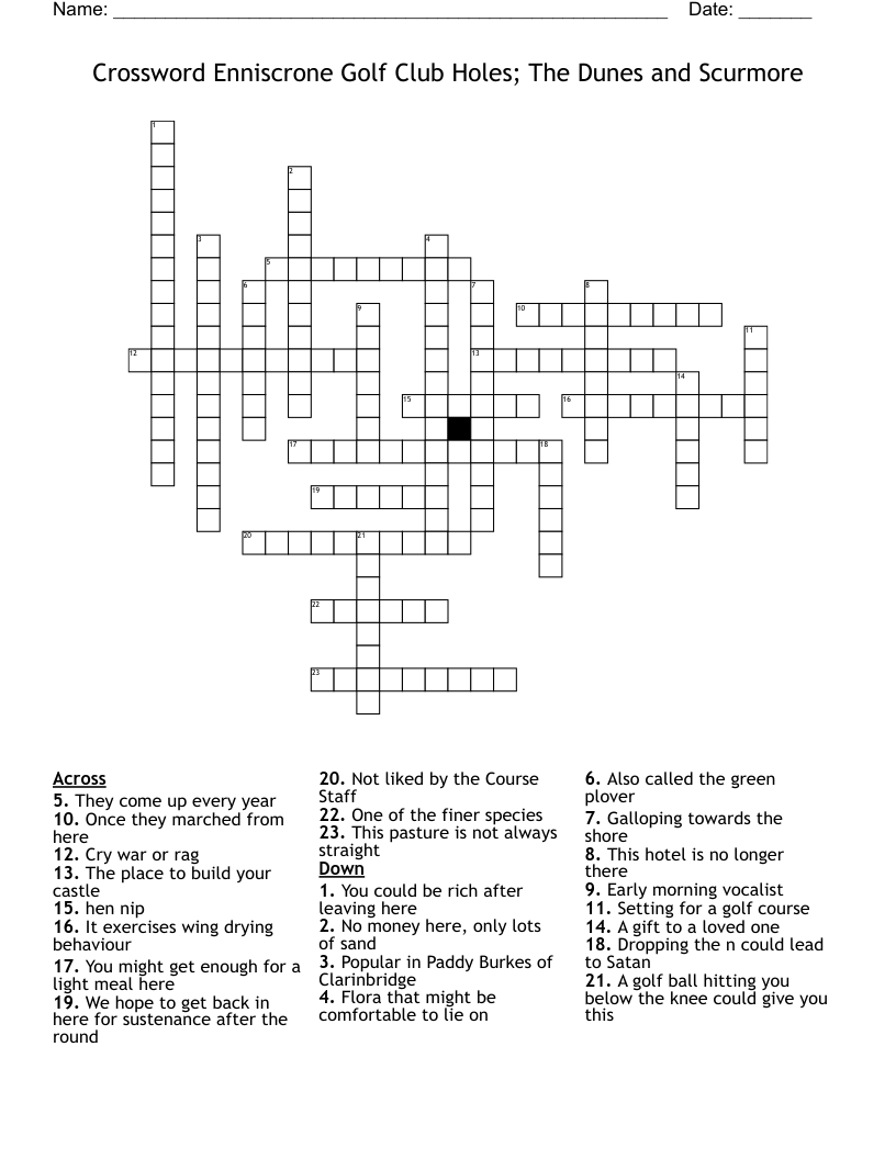 Crossword Enniscrone Golf Club Holes; The Dunes and Scurmore