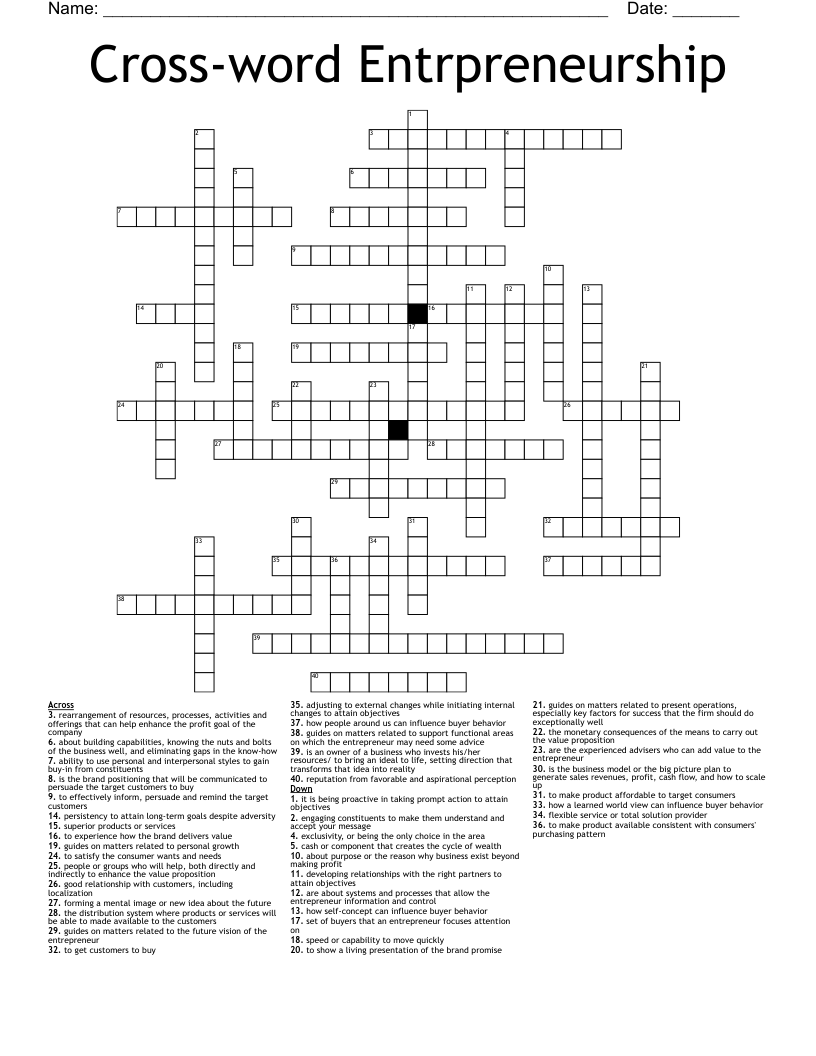 Cross-word Entrpreneurship Crossword