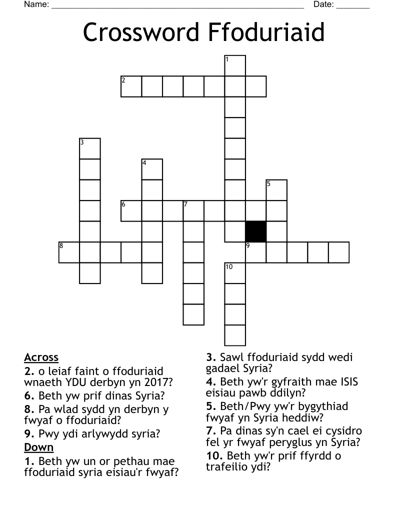 Crossword Ffoduriaid