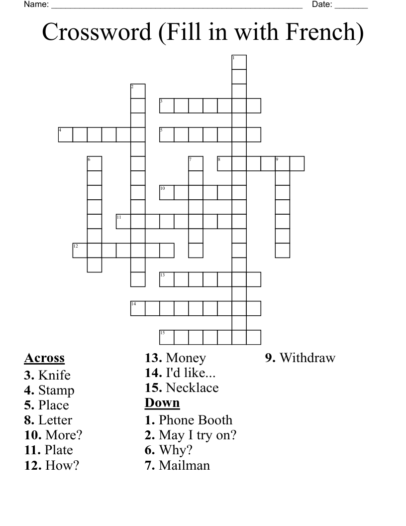 Crossword (Fill in with French)